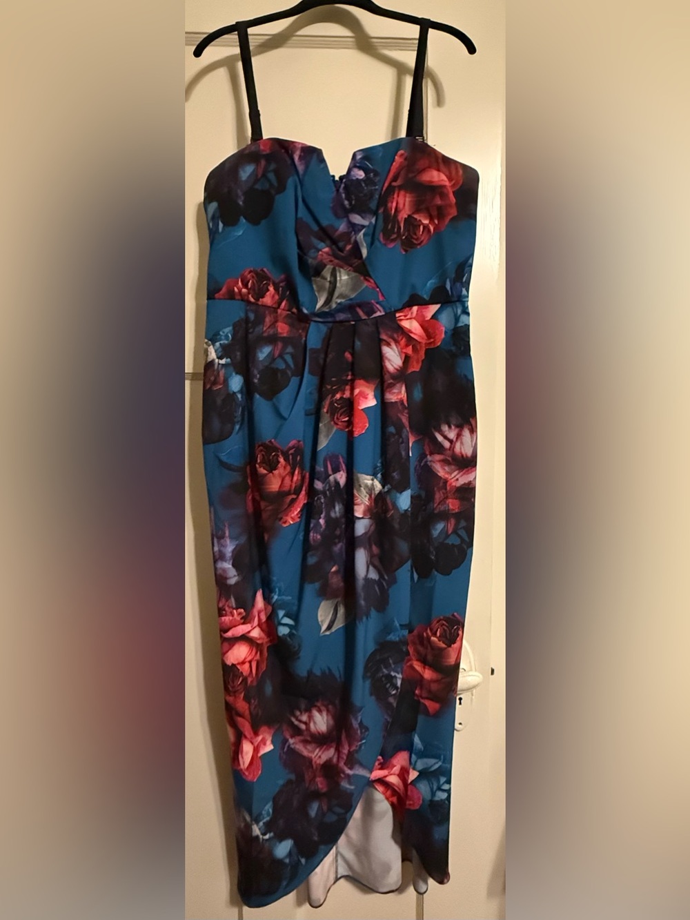 City Chic Blue Floral Strapless Midi Dress Sz 14